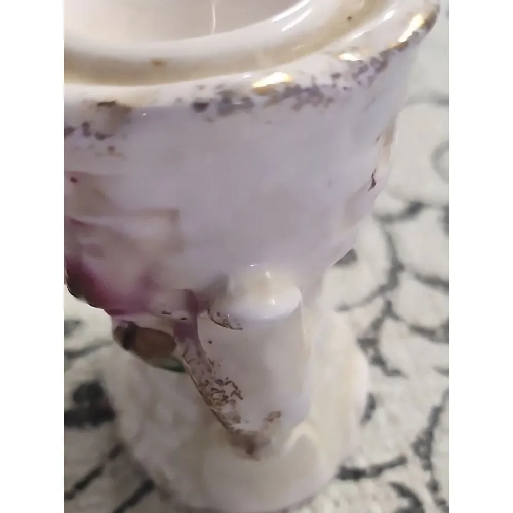 Vintage White Taper Holder with Pink Rose Motif